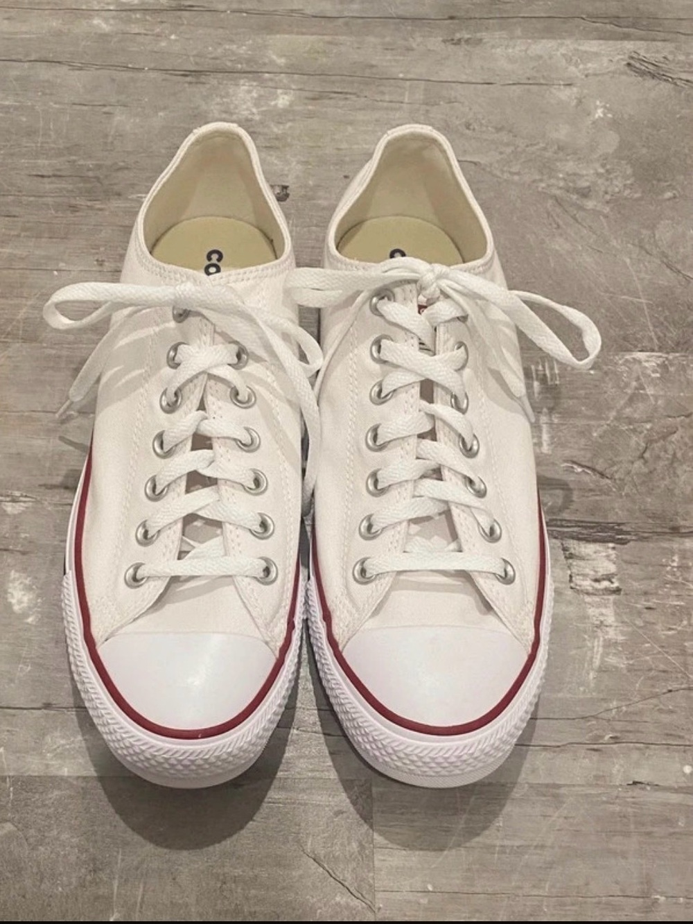 NEW Men’s Converse White Low-Top Canvas Sneakers with Red Stripe Size 10